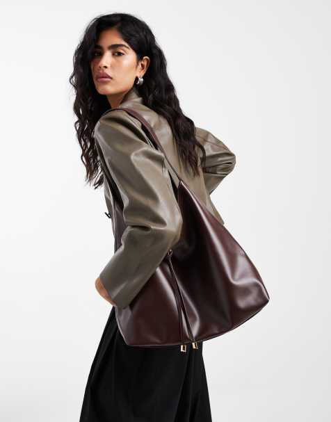 Glamorous slouch shoulder bag in dark brown - view 1