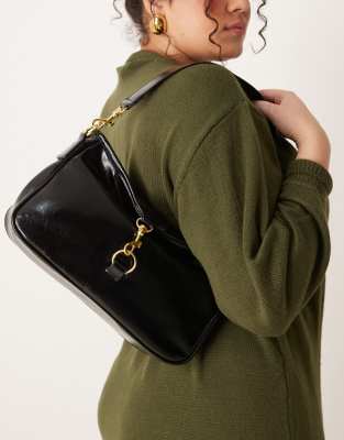 slouch shoulder bag with gold clasp in black