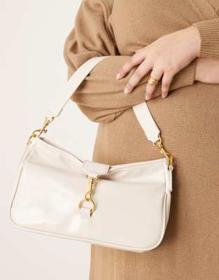 slouch shoulder bag with gold clasp in cream-White