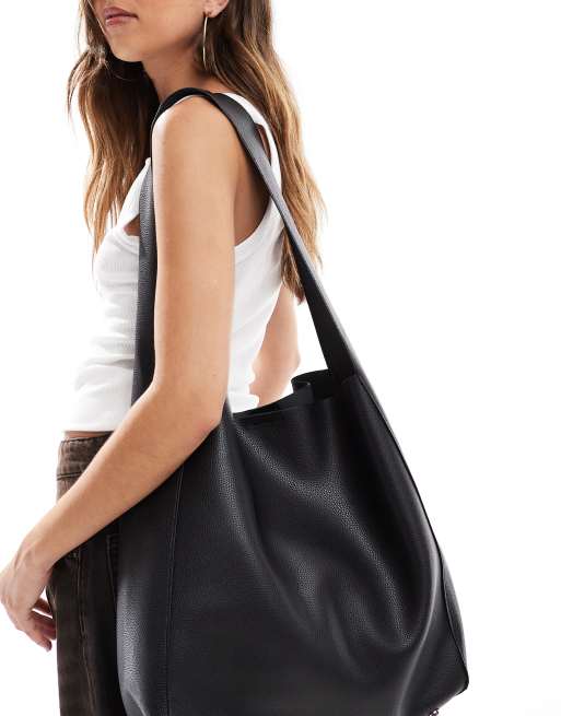 Glamorous slouch shoulder tote bag in black