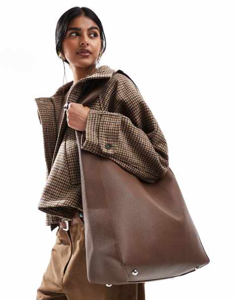 Glamorous slouch shoulder tote bag in dark brown - view 1