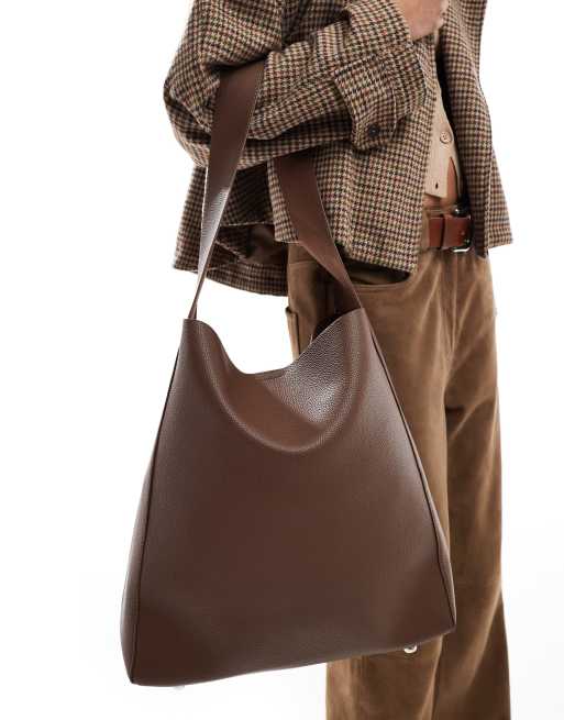 Glamorous slouch shoulder tote bag in dark brown