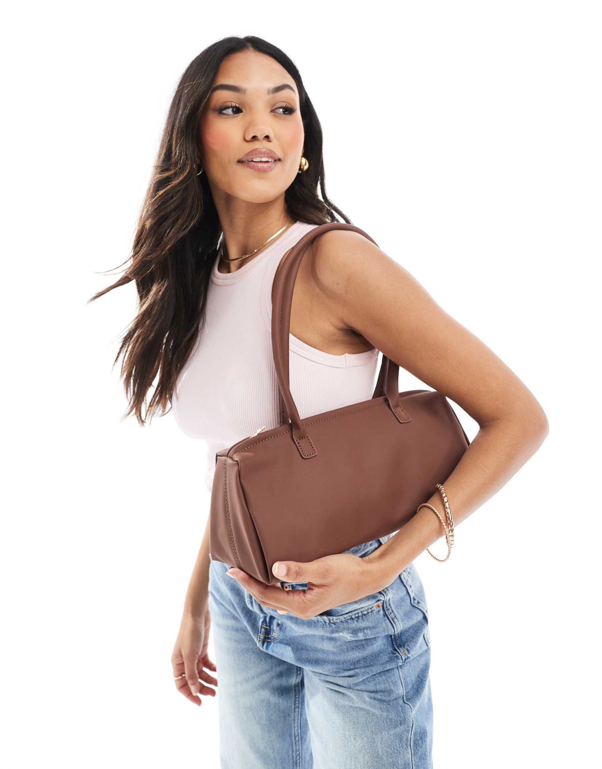 glamorous slouchy long shoulder bag in brown