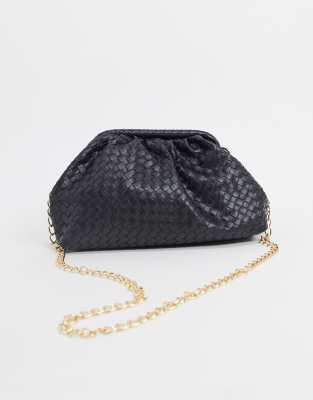 black woven clutch bag