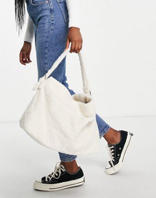 Glamorous slouchy shoulder bag in cream teddy fur - ASOS Price Checker