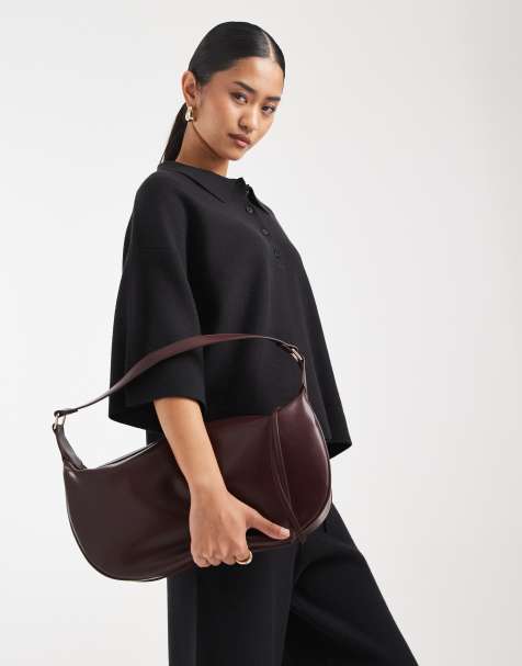 Glamorous slouchy shoulder bag in dark plum - view 1