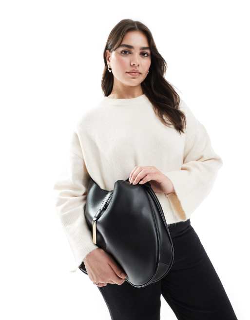 Glamorous slouchy shoulder bag with clasp detail in black