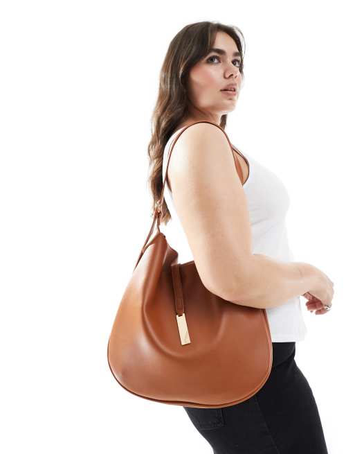 Glamorous slouchy shoulder bag with clasp detail in tan