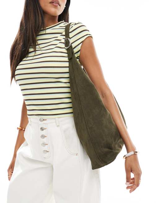 Glamorous slouchy shoulder tote bag with buckle detail in dark green
