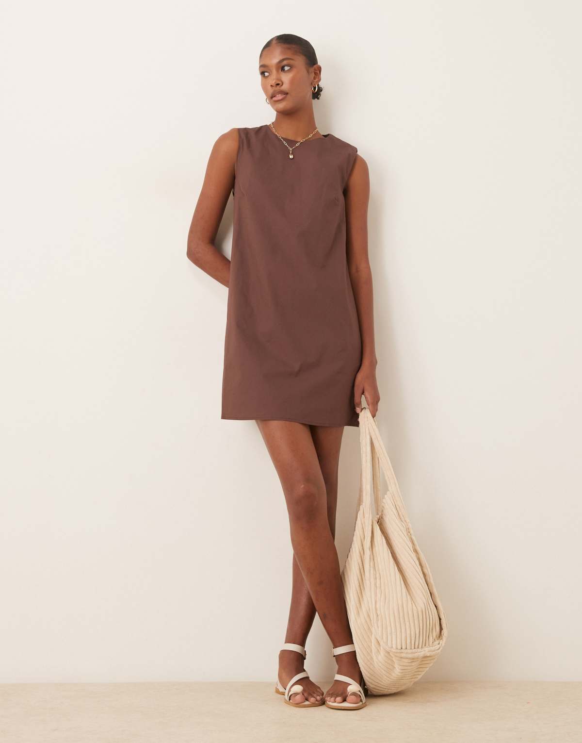 Glamorous smock mini dress in chocolate brown