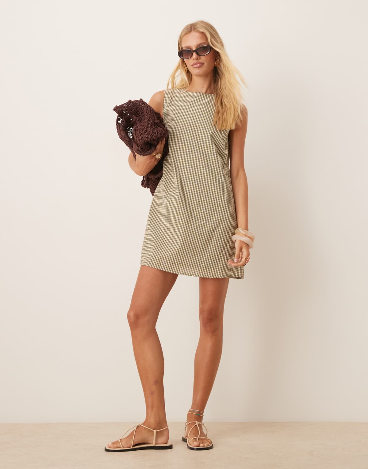 Glamorous smock mini dress in green red check