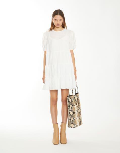 Glamorous Smock mini dress in white textured check