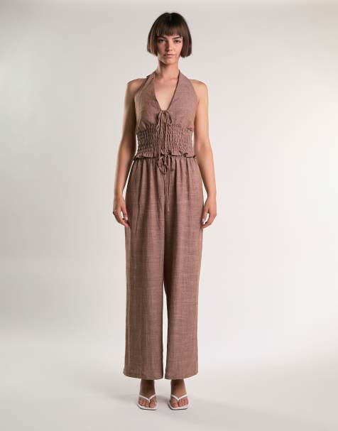 Glamorous Smocked halter top in mid brown fleck - view 1