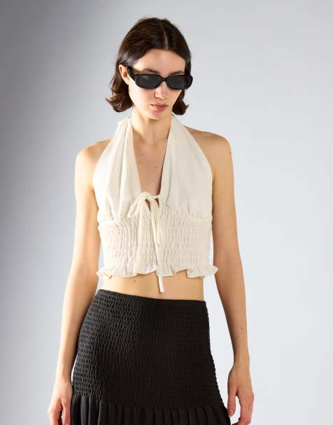 Glamorous Smocked halter top in white - view 1