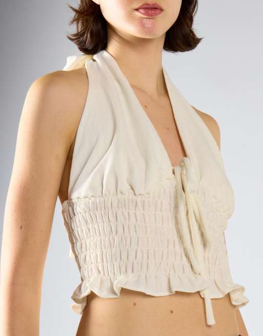 Glamorous Smocked halter top in white, 3 of 4