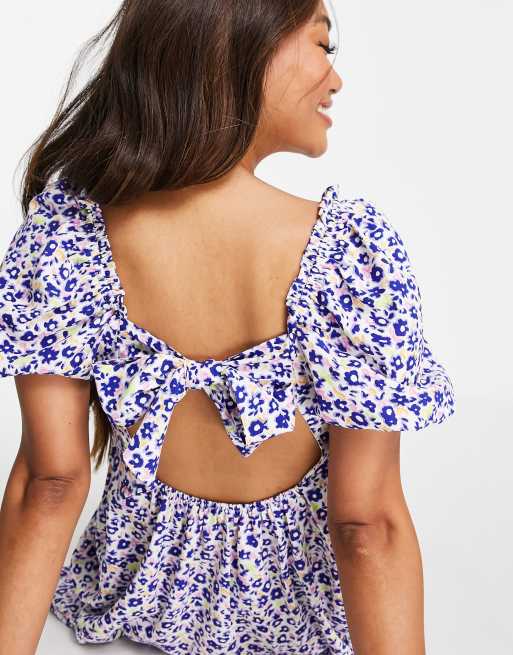 Glamorous - Smockjurk met korte mouwen en paarse bloemenprint, 2 van 4