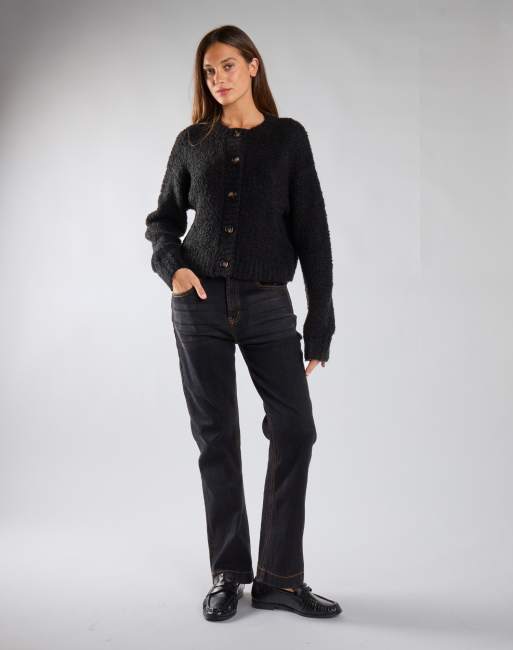Glamorous Soft touch button front knit cardigan in black, 2 of 4