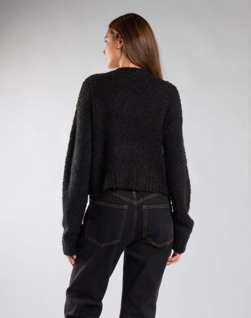 Glamorous Soft touch button front knit cardigan in black, 3 of 4
