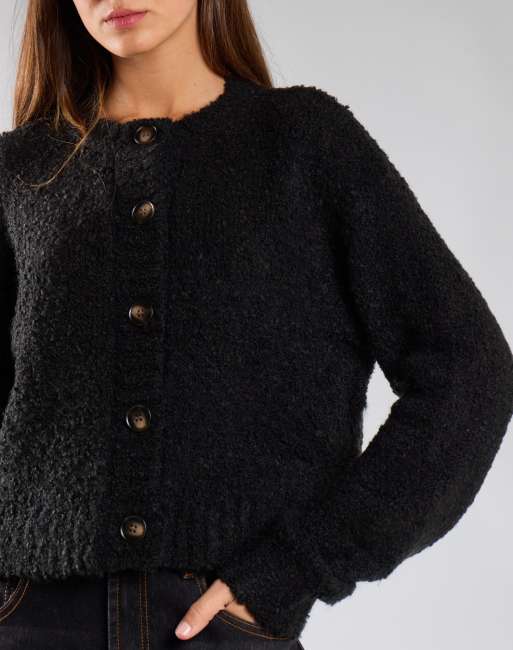 Glamorous Soft touch button front knit cardigan in black, 4 of 4