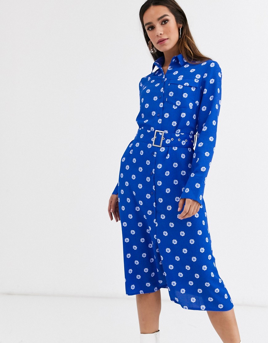 Glamorous – Solrosmönstrad skjortklänning i midimodell-Marinblå