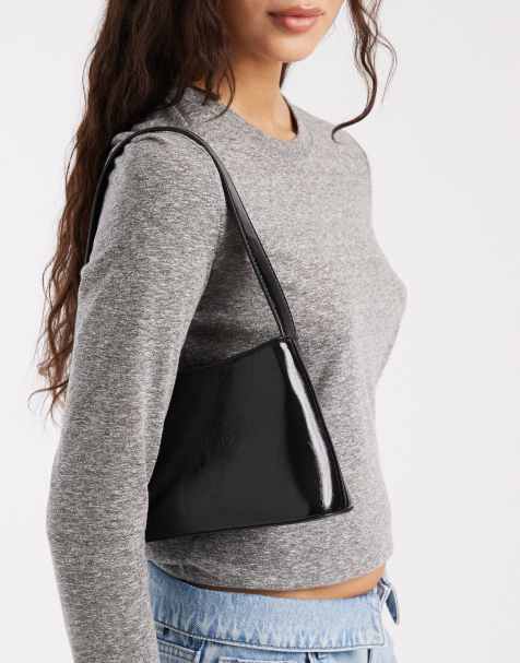 Glamorous - Sort minimalistisk skuldertaske i lak - view 1