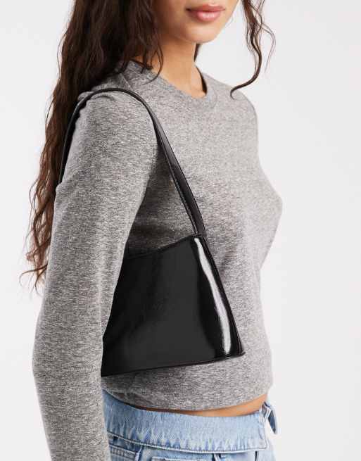 Glamorous - Sort minimalistisk skuldertaske i lak