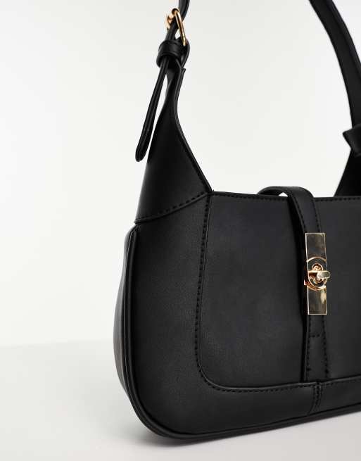 Glamorous - Sort minimalistisk skuldertaske med guldfarvede metaldetaljer, 4 af 4