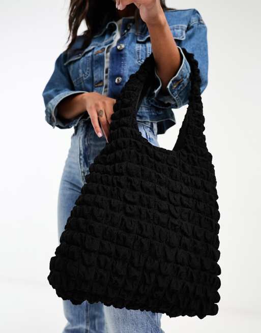 Glamorous - Sort skuldertaske med popcorn-tekstur