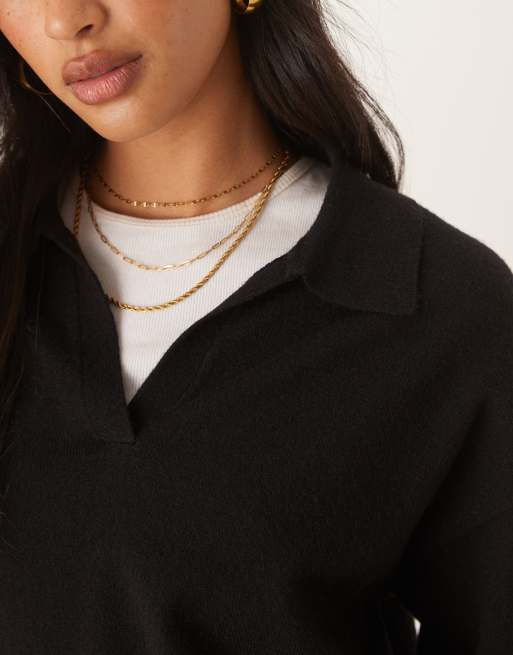 Glamorous - Sort striktrøje med polokrave, 2 af 4