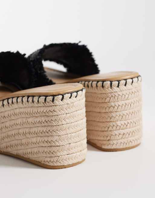 Glamorous - Sorte espadrille-sandaler med kilehæl, 3 af 4