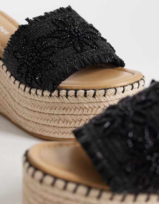Glamorous - Sorte espadrille-sandaler med kilehæl, 4 af 4