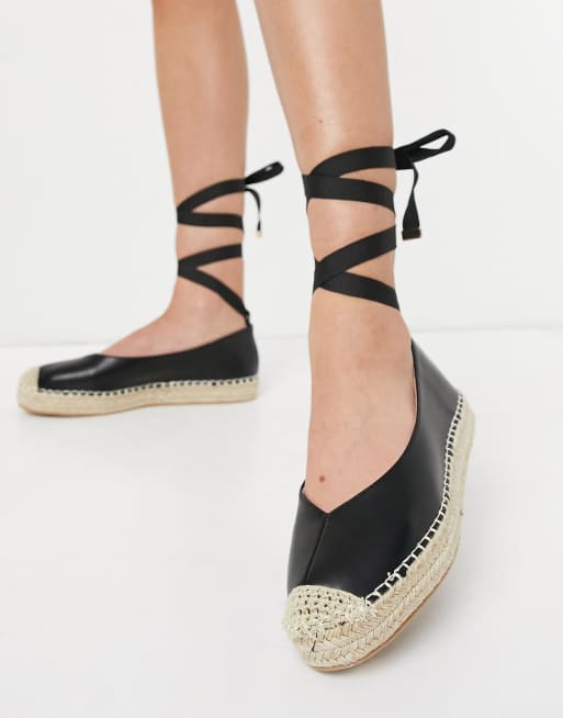 Glamorous - Sorte espadriller med bindebånd om benet