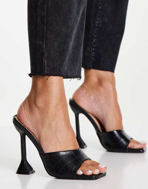 Glamorous - Sorte sandaler med markante hæle og krokodillelook