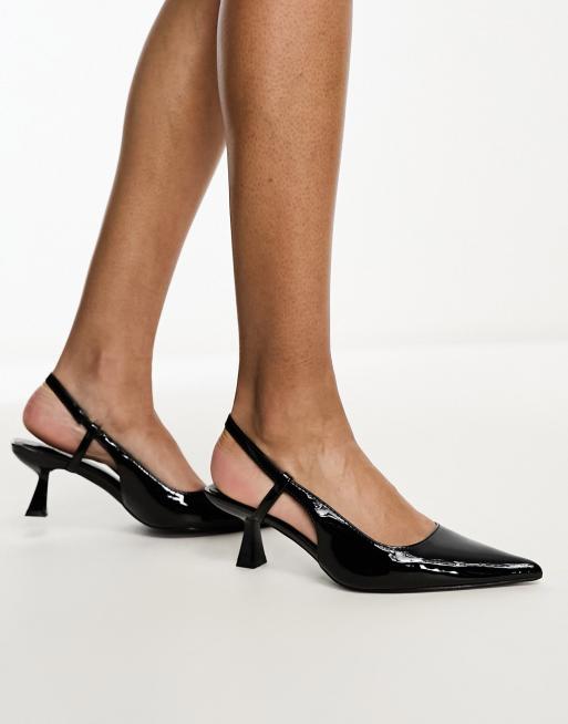 Glamorous - Sorte slingback-stiletter med hæl i lak |