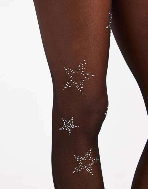 Glamorous - Sorte strømpebukser med udsmykket stjerneprint , 3 af 3