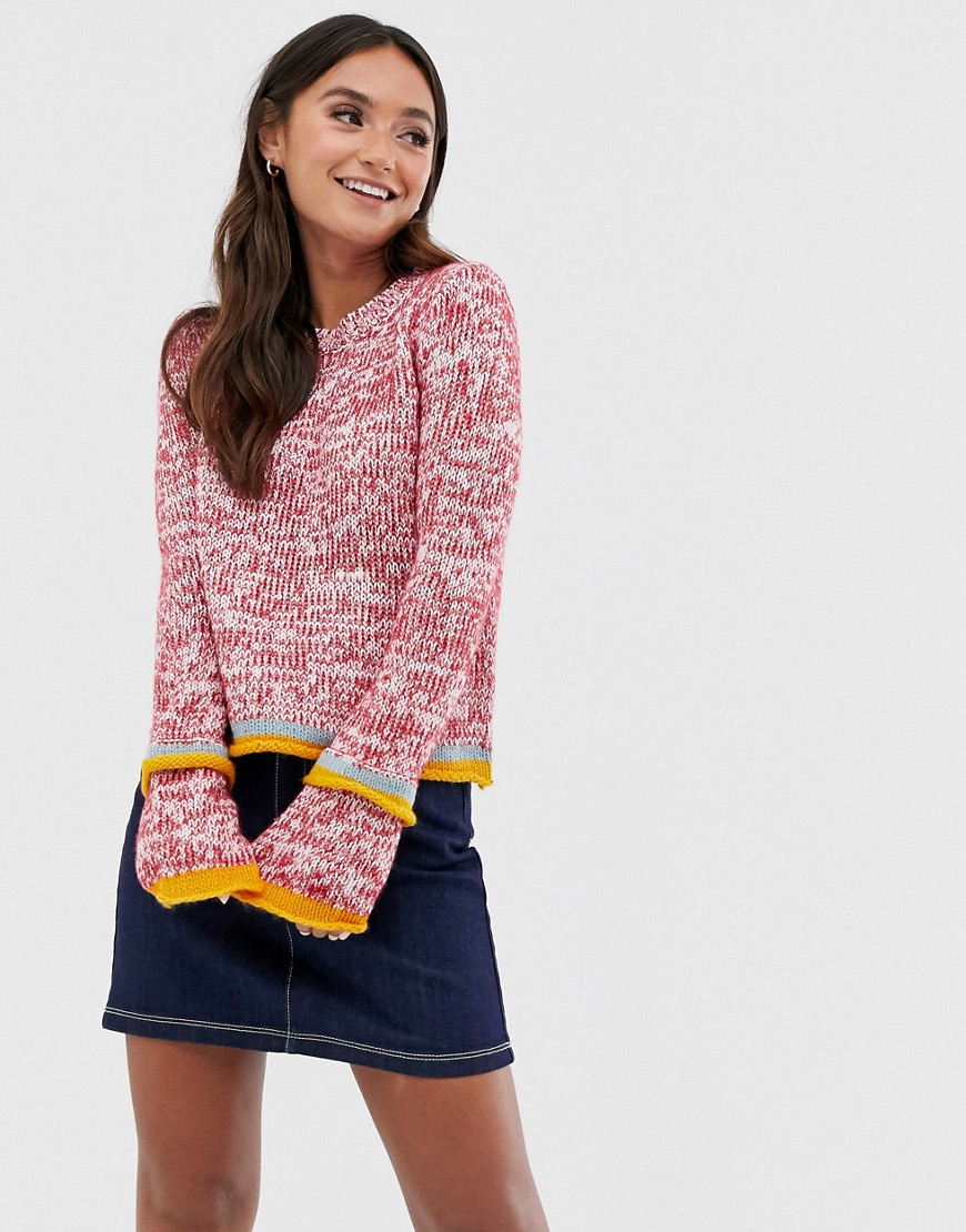 Glamorous speckled knit jumper with contrast stripe detail-Multi