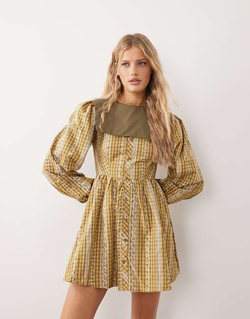 plaid babydoll dress Teens Vintage Mini Cute Bow Decor Button Up Ruffle Sleeveless A Line Casual Summer Junior Dresses (US, Alpha, Large, Regular, Regular, Black and White) at Amazon Women's Clothing store Mocha + Baby Blue Plaid Square Neck + Tie Sleeve Mini Dress Side Pockets 100% Cotton Fits True To Size Glamorous - Mini Babydoll Dress