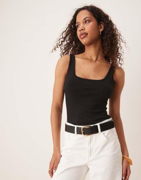 Glamorous square neck bodysuit in black