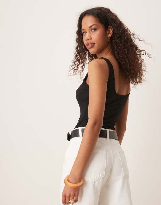 Glamorous square neck bodysuit in black, 4 of 4
