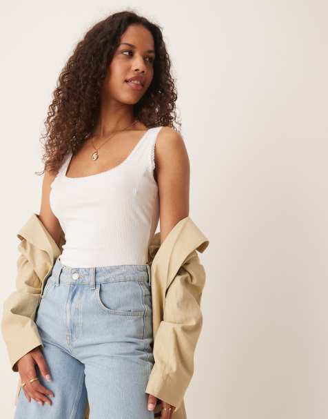 Glamorous square neck bodysuit in off white - view 1