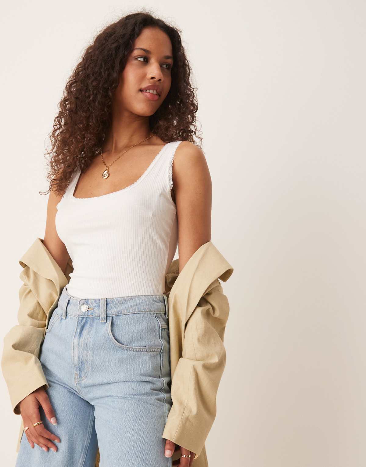 Glamorous square neck bodysuit in off white