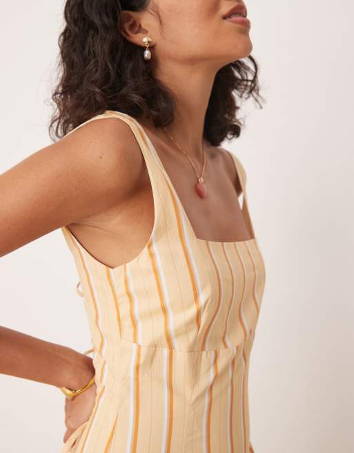 Glamorous square neck dropped waist midaxi dress in orange white stripes