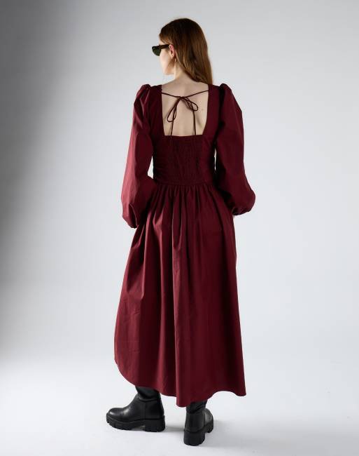 Glamorous Square neck long sleeve maxi dress in burgundy, 2 of 4