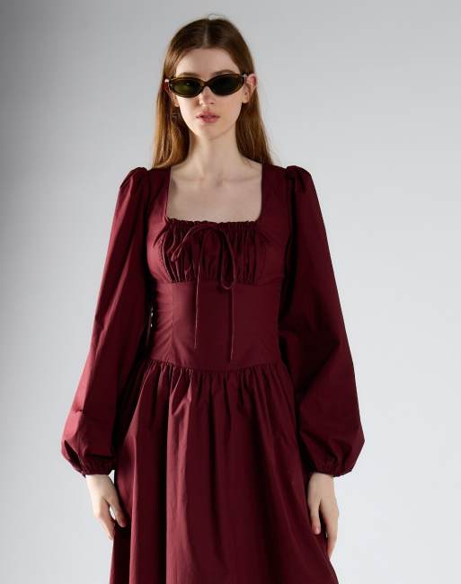 Glamorous Square neck long sleeve maxi dress in burgundy, 4 of 4