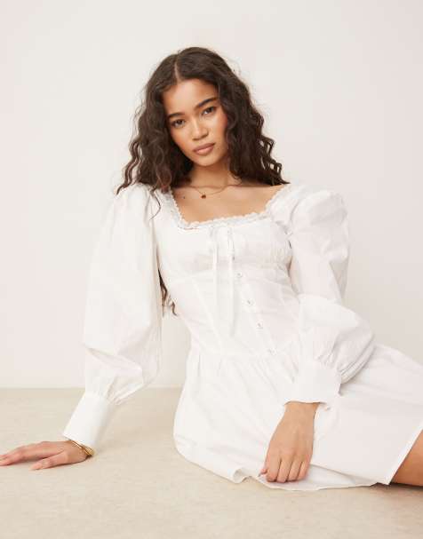 Glamorous Square neck long sleeves dress in off white - view 1