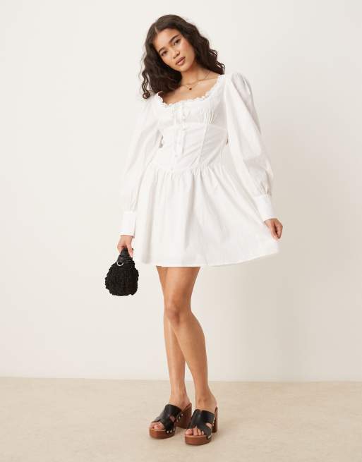 Glamorous square neck long sleeves dress in off white