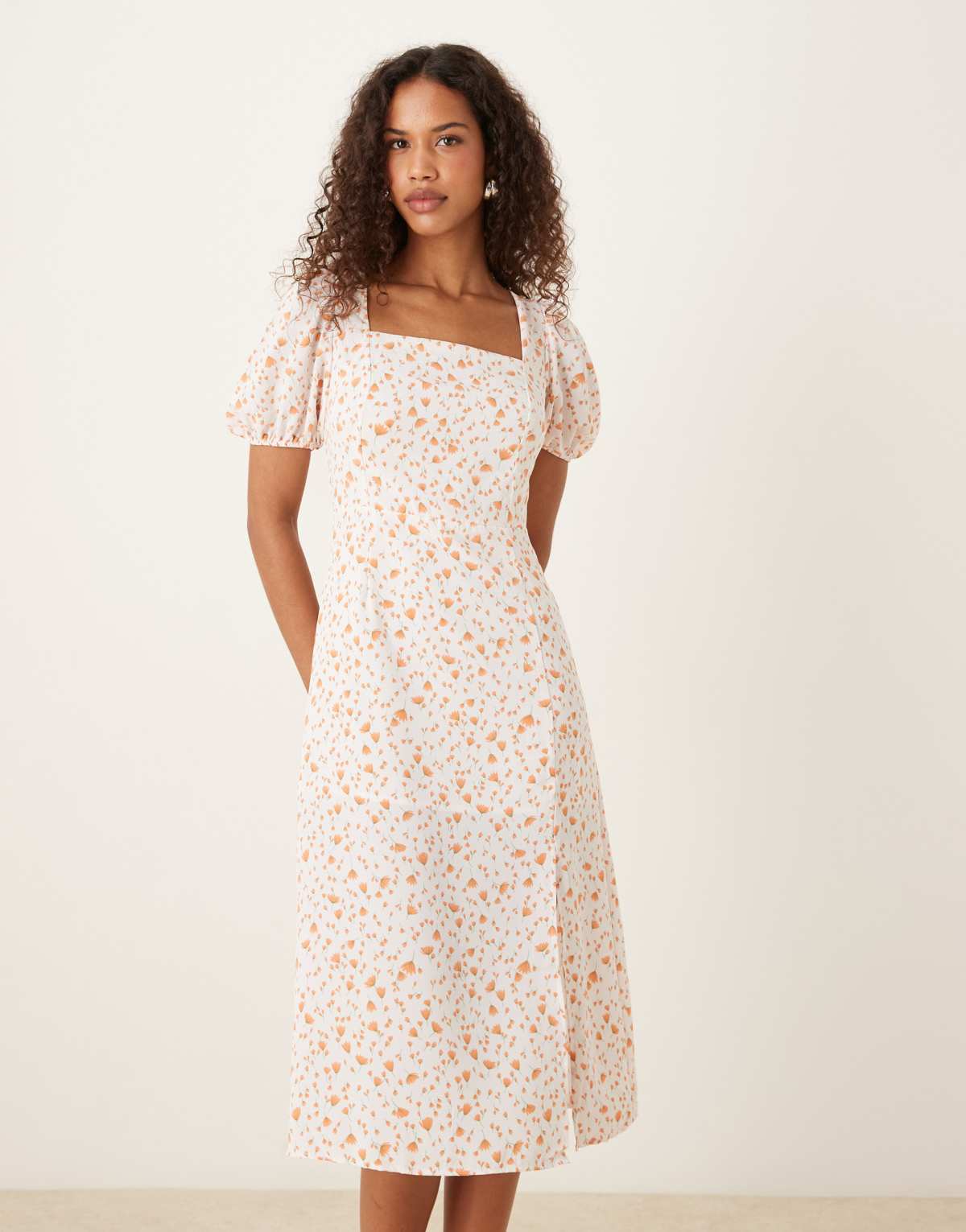 Glamorous Square neck midi dress in coral tulip ditsy