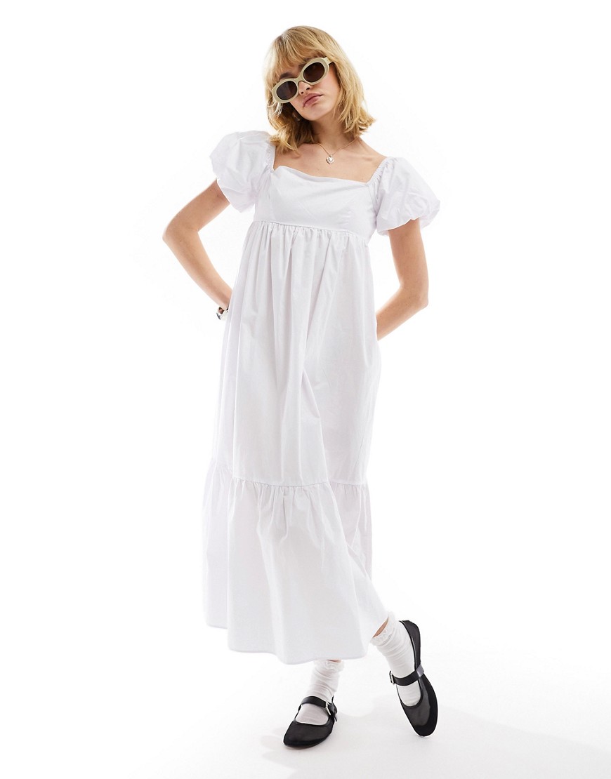 Glamorous square neck midi smock dress in white