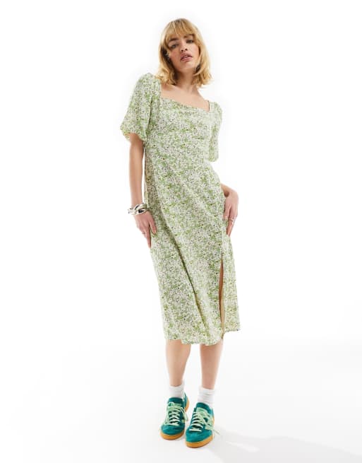 MSGM drawstring track pants ClassicfuncenterShops Glamorous square neck midi tea dress in cream floral scribble print