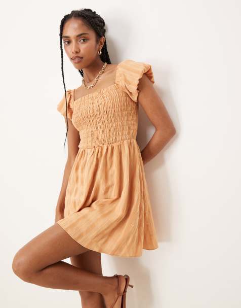 Glamorous Square neck mini dress in light apricot check - view 1
